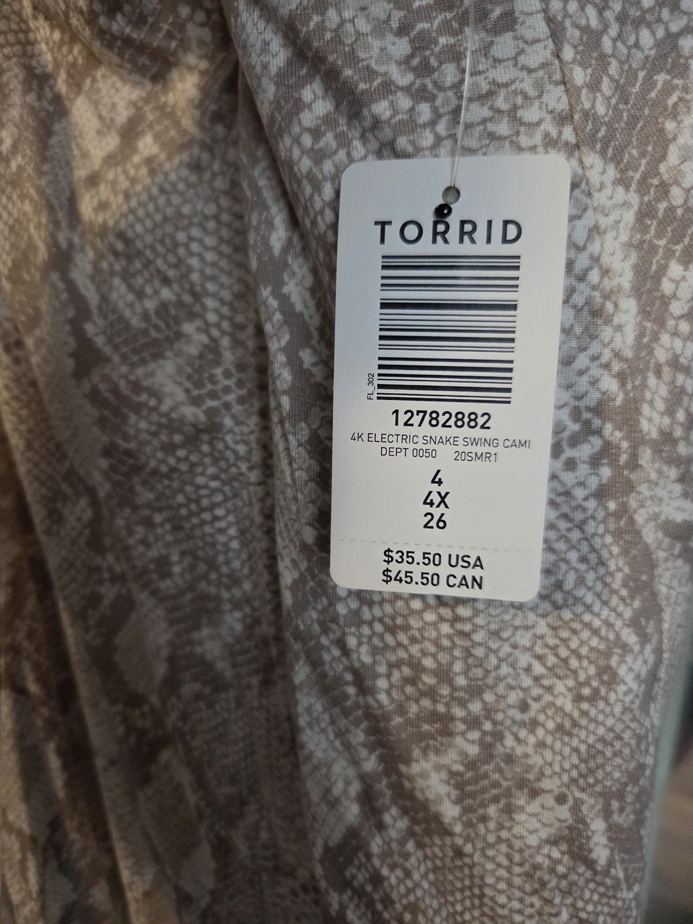 Torrid Neutral Snake Print Swing Cami